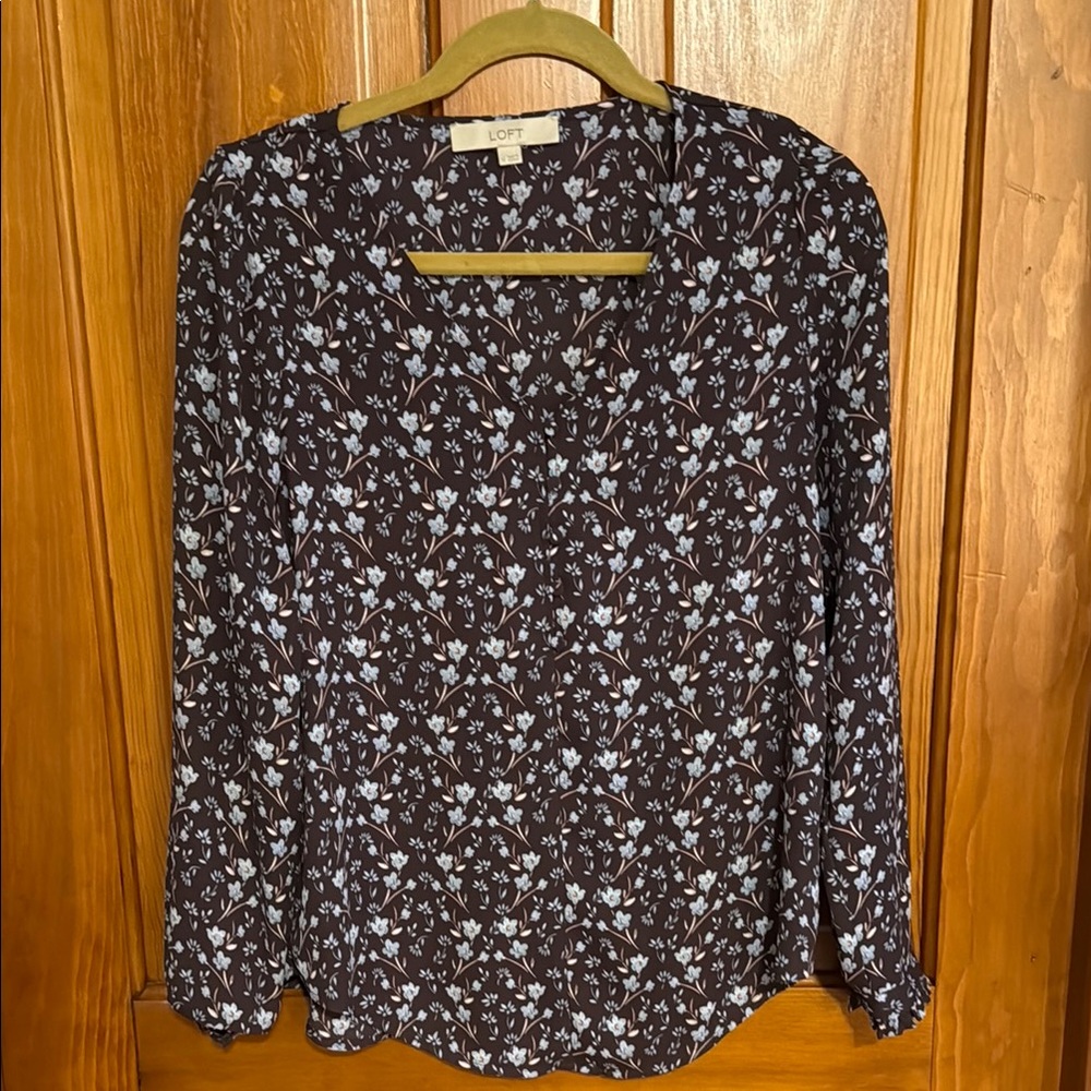 LOFT Women's Floral Long-Sleeve V-Neck Blouse XS